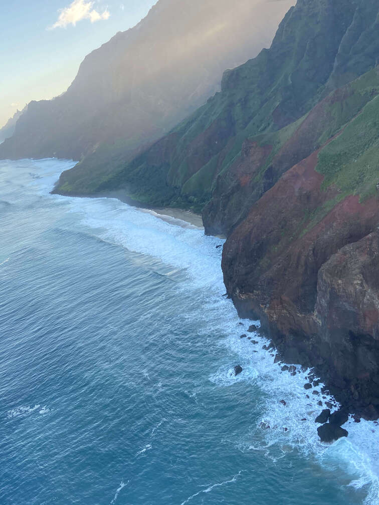 View of the Na Pali Coast from an helicopter.