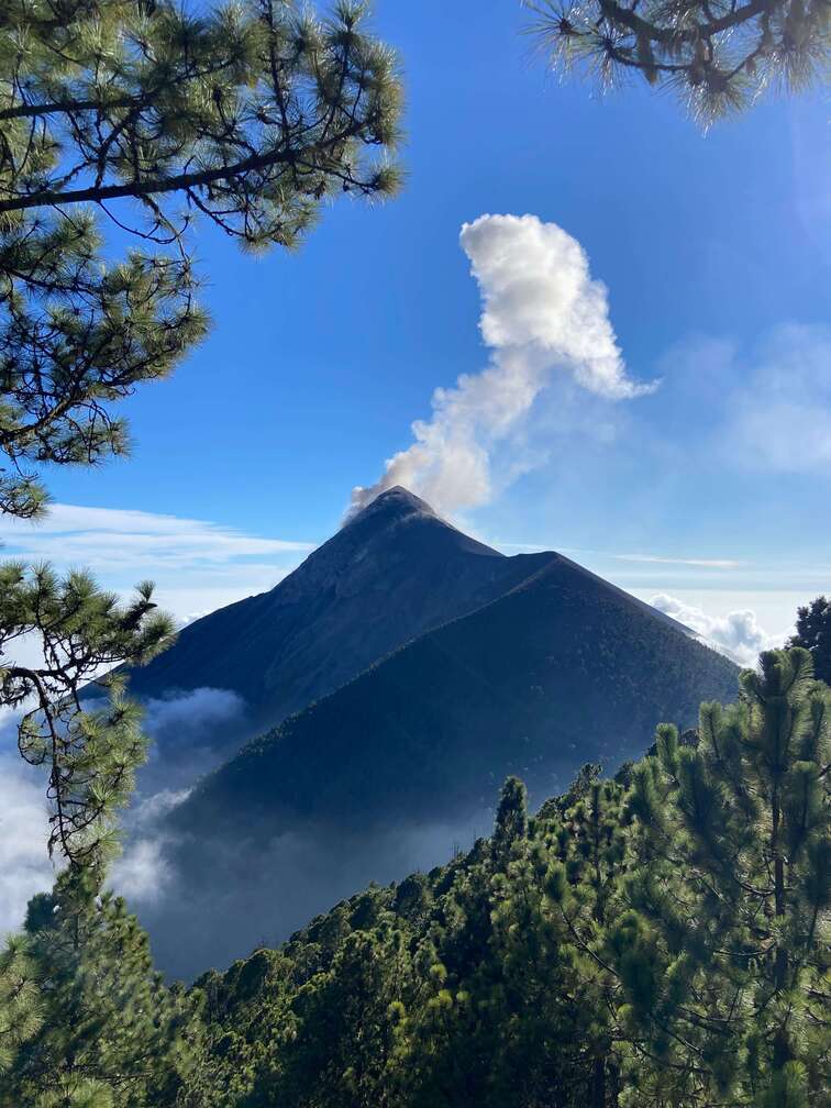 Front view of Acatenango volcano, an active volcano located near Antigua in Guatemala.