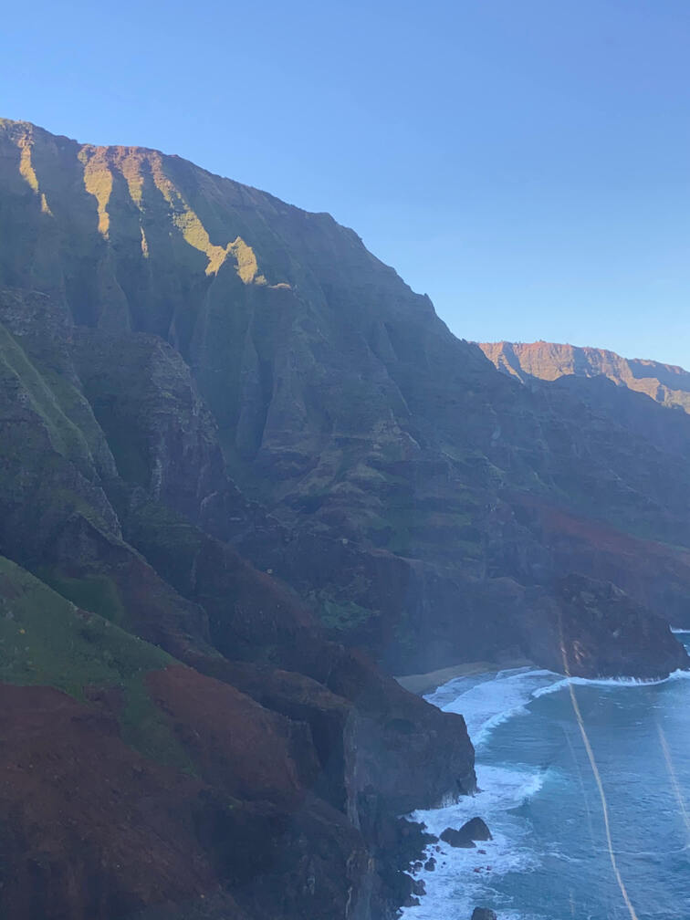 Side, aerial view of the Na Pali Coast from an helicopter.