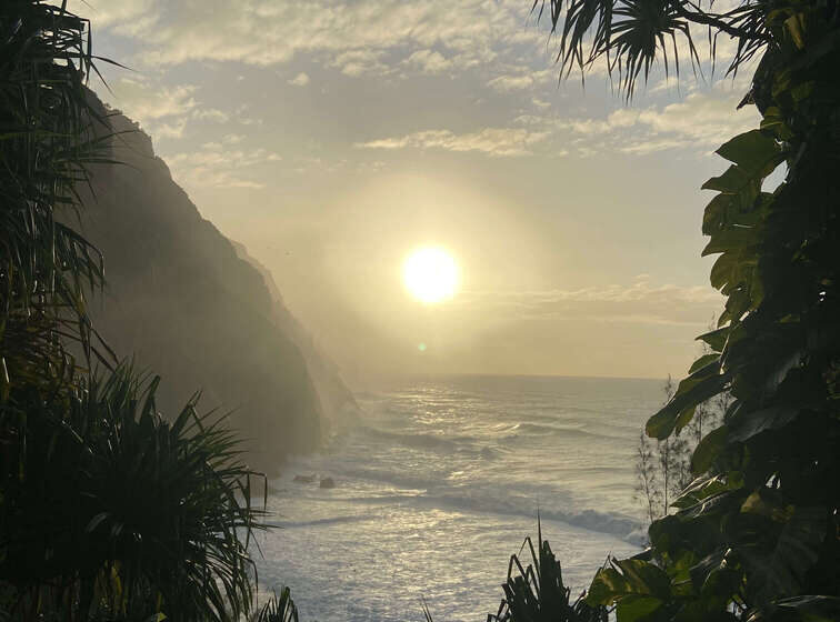 Na Pali coast in the North Shore of Kauai, Hawaii (The Garden Island), during sunset.